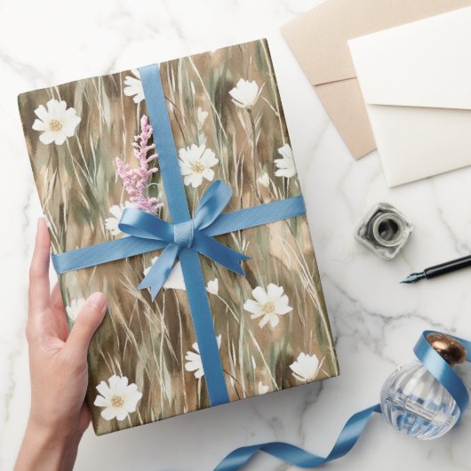 Papier Cadeau Fleurs de printemps blanches Anniversaire (Cadeaux)