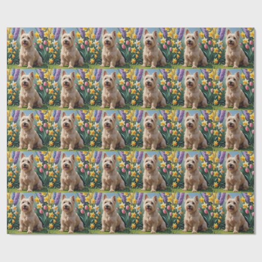 Papier Cadeau Fleurs de printemps de chien roux à roue peinture (Plat)