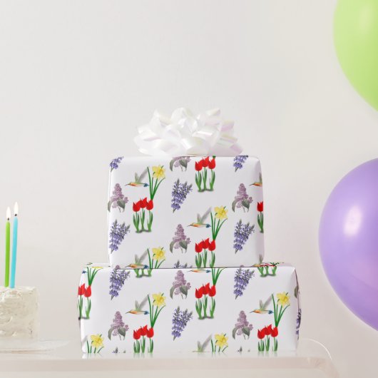 Papier Cadeau Fleurs de printemps et colibri (Cadeaux de fête)