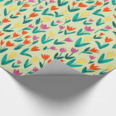 Papier Cadeau Fleurs de printemps jaune folk art motif floral (Coin)