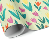 Papier Cadeau Fleurs de printemps jaune folk art motif floral (Coin rond)