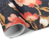 PAPIER CADEAU FLEURS DE PRINTEMPS ROUGE ROSE BLANC, FLORALES BLE (Coin rond)