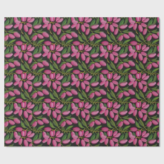 Papier Cadeau Fleurs de printemps sur un arrière - plan noir (Plat)