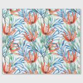 Papier Cadeau Fleurs de Protea et palmier feuille motif tropical (Plat)