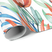 Papier Cadeau Fleurs de Protea et palmier feuille motif tropical (Coin rond)