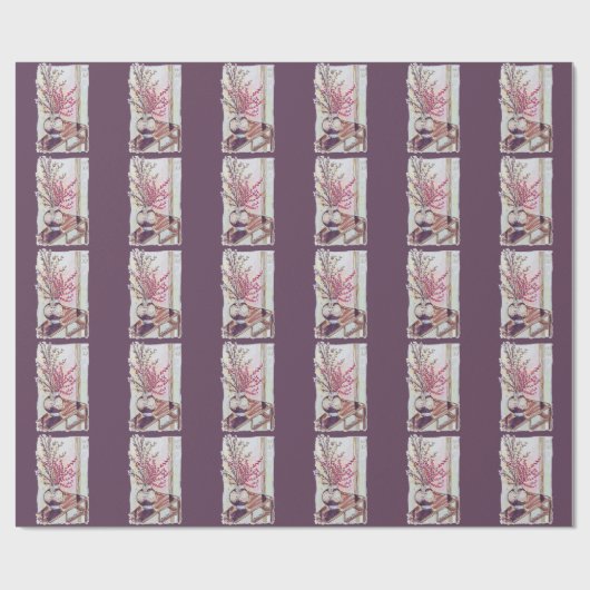 Papier Cadeau Fleurs de prunier rouges (Plat)