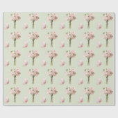 Papier Cadeau Fleurs de Ranunculus Rose Clair Papillons Annivers (Plat)