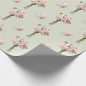 Papier Cadeau Fleurs de Ranunculus Rose Clair Papillons Annivers (Coin)