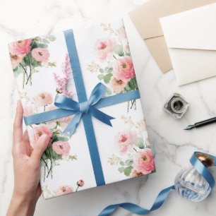 Papier Cadeau Fleurs de renoncule rose joli Shower de mariage