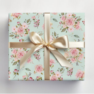 Papier Cadeau Fleurs de rose rose aquarelle motif floral