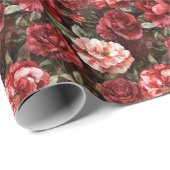 Papier Cadeau Fleurs de rose rose rouge Shower de mariage (Coin rond)