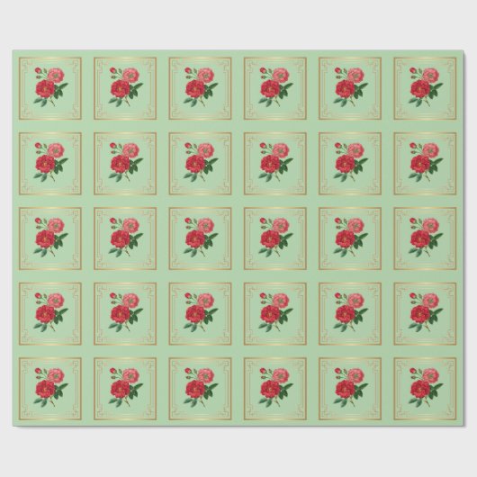Papier Cadeau Fleurs de rose rouge (Plat)
