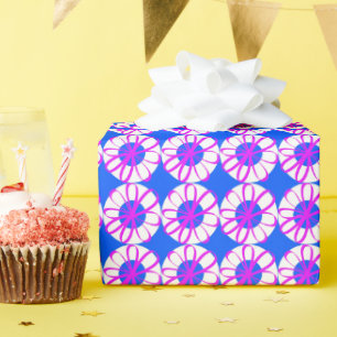 Papier Cadeau Fleurs De Ruban Magenta Sur Bleu Blancs