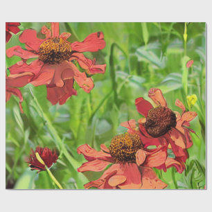 PAPIER CADEAU FLEURS DE RUDBECKIA ROUGES