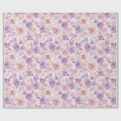 Papier Cadeau Fleurs de Saint-Valentin Cœurs Fleurs Rose Violet (Plat)