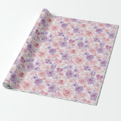 Papier Cadeau Fleurs de Saint-Valentin Cœurs Fleurs Rose Violet (Déroulé)