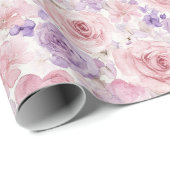 Papier Cadeau Fleurs de Saint-Valentin Cœurs Fleurs Rose Violet (Coin rond)