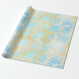 Papier Cadeau Fleurs de soleil Abstraites sur bleu clair