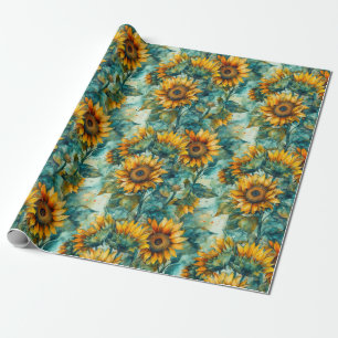 Papier Cadeau Fleurs de soleil aquarelle (Lumière)