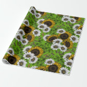 Papier Cadeau Fleurs de soleil et marguerites, jardin d'été (Déroulé)