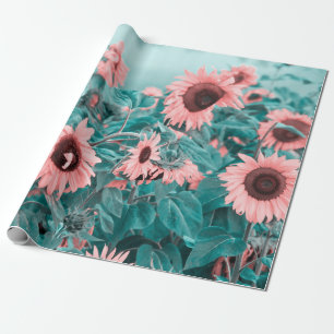 Papier Cadeau Fleurs de soleil géantes rose Turquoise Art déco