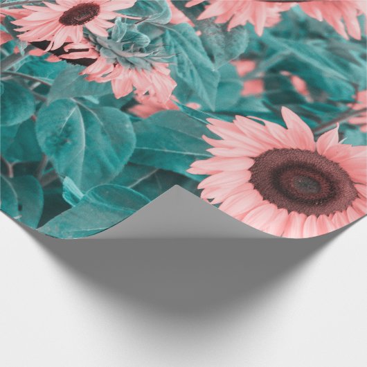 Papier Cadeau Fleurs de soleil géantes rose Turquoise Art Découp (Coin)