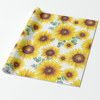 Papier Cadeau Fleurs de soleil géantes sur Arrière - plan blanc
