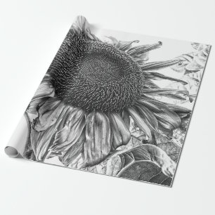 Papier Cadeau Fleurs de soleil géantes Vintage Art noir et blanc