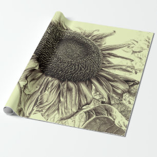 Papier Cadeau Fleurs de soleil géantes Vintage Découpage jaune