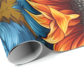 Papier Cadeau Fleurs de soleil jaune rouge et bleu (Coin rond)