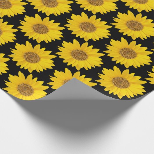 Papier Cadeau Fleurs de soleil jaune vif sur Arrière - plan noir (Coin)