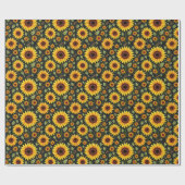 Papier Cadeau Fleurs de soleil jaunes sur le noir (Plat)