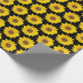 Papier Cadeau Fleurs de soleil jaunes sur Monogramme noir (Coin)