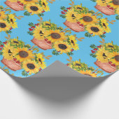 Papier Cadeau Fleurs de soleil pointillées sur bleu (Coin)