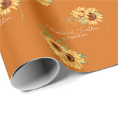 Papier Cadeau Fleurs de soleil romantiques aquarelles sur orange (Coin rond)