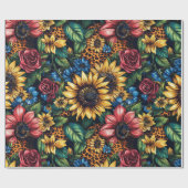 Papier Cadeau Fleurs de soleil, Roses et Parties scintillant Emp (Plat)