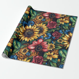 Papier Cadeau Fleurs de soleil, Roses et Parties scintillant Emp