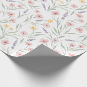 Papier Cadeau Fleurs de style aquarelle pâle rose violet jaune