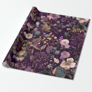 Papier Cadeau Fleurs de style bohème vintage gras botanique viol