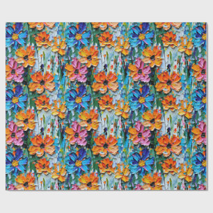 Papier Cadeau Fleurs de style Impasto dans un Motif coloré
