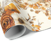 Papier Cadeau Fleurs de terre cuite et blanches, boho exotique b (Coin rond)