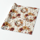 Papier Cadeau Fleurs de terre cuite et blanches, botanique boho (Déroulé)