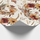Papier Cadeau Fleurs de terre cuite et blanches, botanique boho (Coin)
