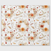 Papier Cadeau Fleurs de terre cuite et blanches, botanique boho  (Plat)