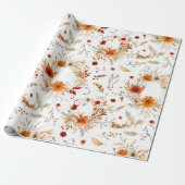 Papier Cadeau Fleurs de terre cuite et blanches, botanique boho  (Déroulé)