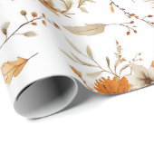Papier Cadeau Fleurs de terre cuite et blanches, botanique boho  (Coin rond)