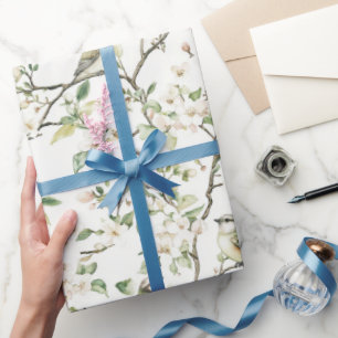 Papier Cadeau Fleurs de tulipe blanches vertes Shower de Mariée