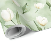 Papier Cadeau Fleurs de tulipe vertes blanches pour anniversaire (Coin rond)
