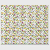 Papier Cadeau Fleurs de verdure jaune violet blanc  (Plat)