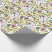 Papier Cadeau Fleurs de verdure jaune violet blanc  (Coin)